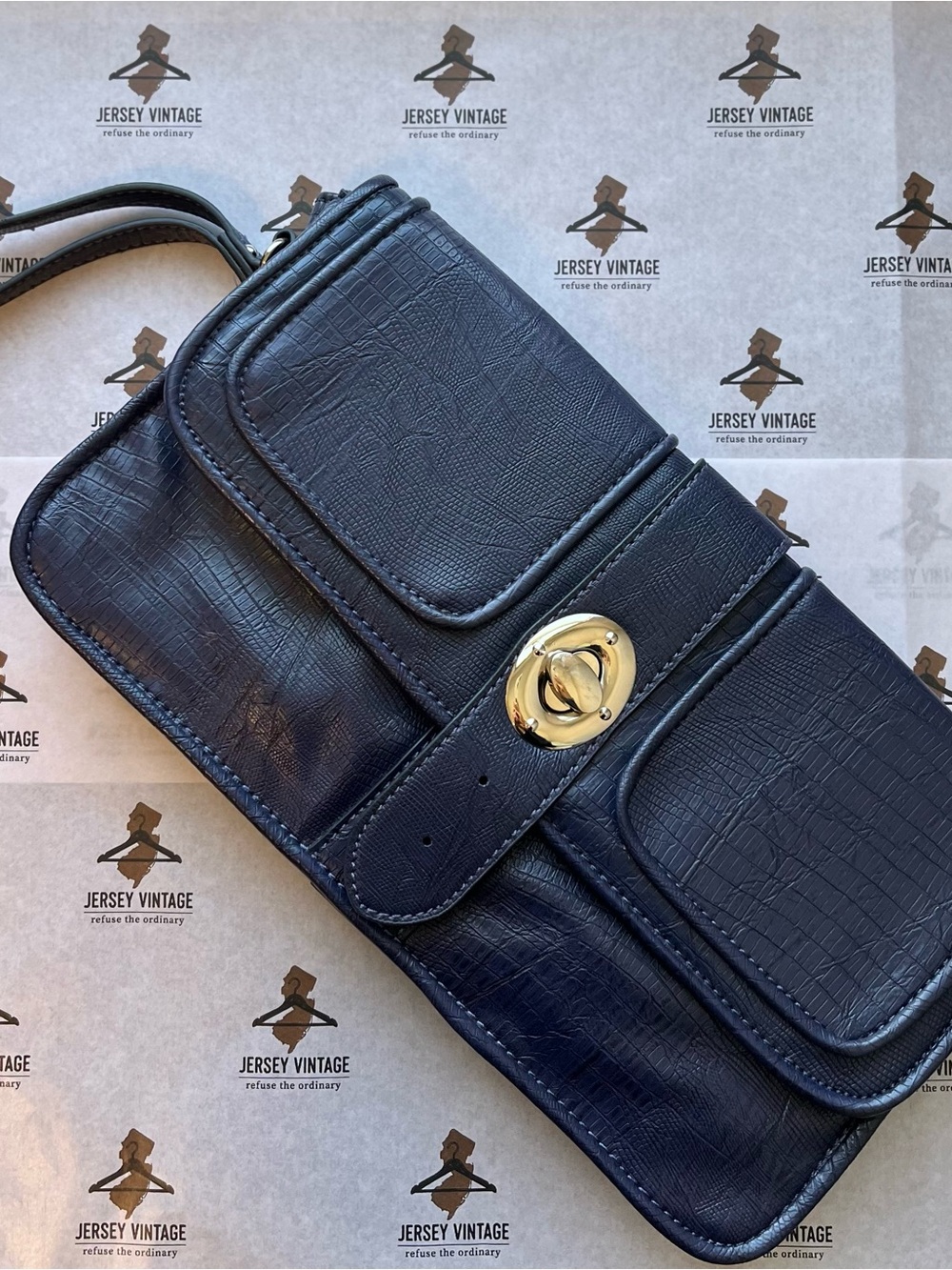 Cosmopolitan Navy Textured Belt Bag with Gold-Tone Turn Lock